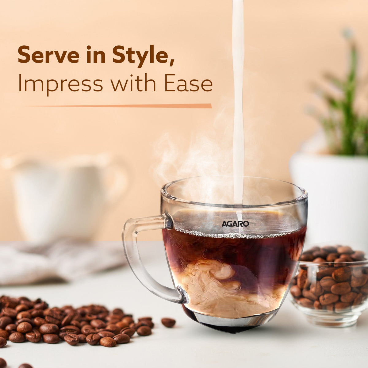 Elegant Glass Cup, 200ml, Set of 6, Crystal Clear Espresso Coffee Cup, Toughened Glass Wall with Handle, for Hot Cofee, Cappuccino, Milk, Latte, Green Tea & Black Tea