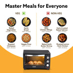 Marvel Oven Toaster Griller, 25 Litres, Motorised Rotisserie, Adjustable Temperature, 5 Heating Modes & Timer, CakeBaking, Roasting,Grilling,OTG (Black)