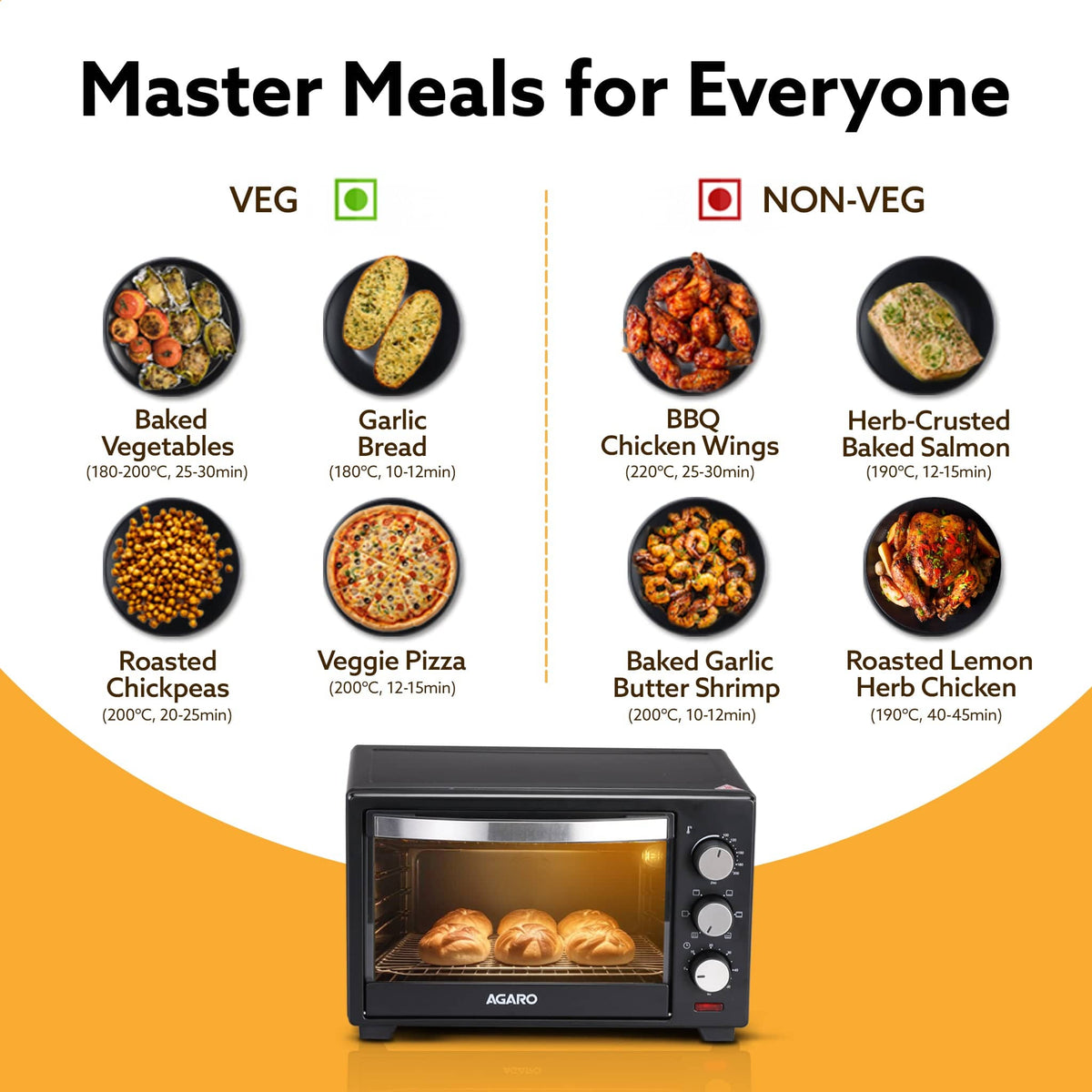 Marvel Oven Toaster Griller, 25 Litres, Motorised Rotisserie, Adjustable Temperature, 5 Heating Modes & Timer, CakeBaking, Roasting,Grilling,OTG (Black)