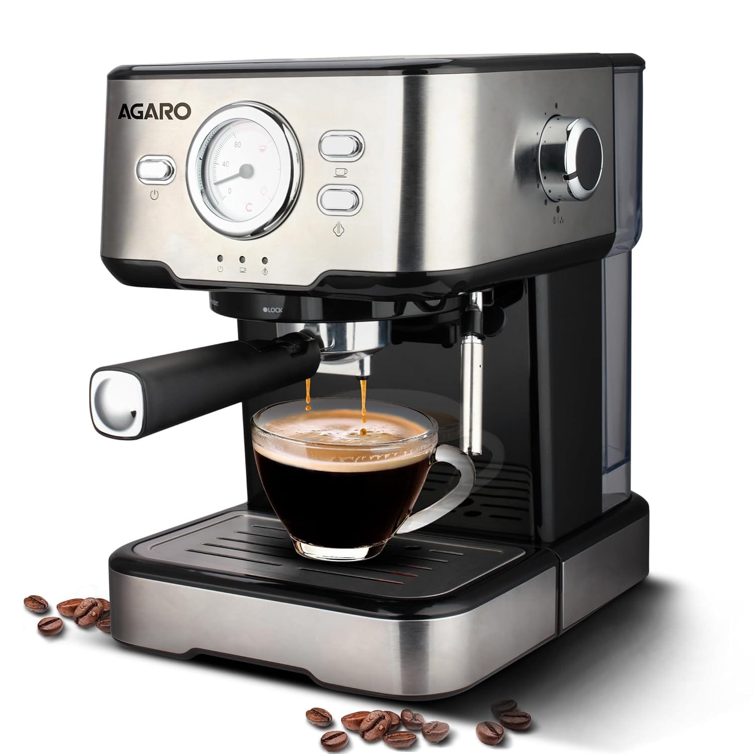 Imperial Espresso Coffee Maker, Coffee Machine, 15 Bars, With Foaming Milk, Frother Wand for Espresso, Cappuccino, Latte and Mocha, Steam Espresso Maker For Home, Adjustable Milk Frothing and Double Temperature Control System, Stainless Steel, 1100W