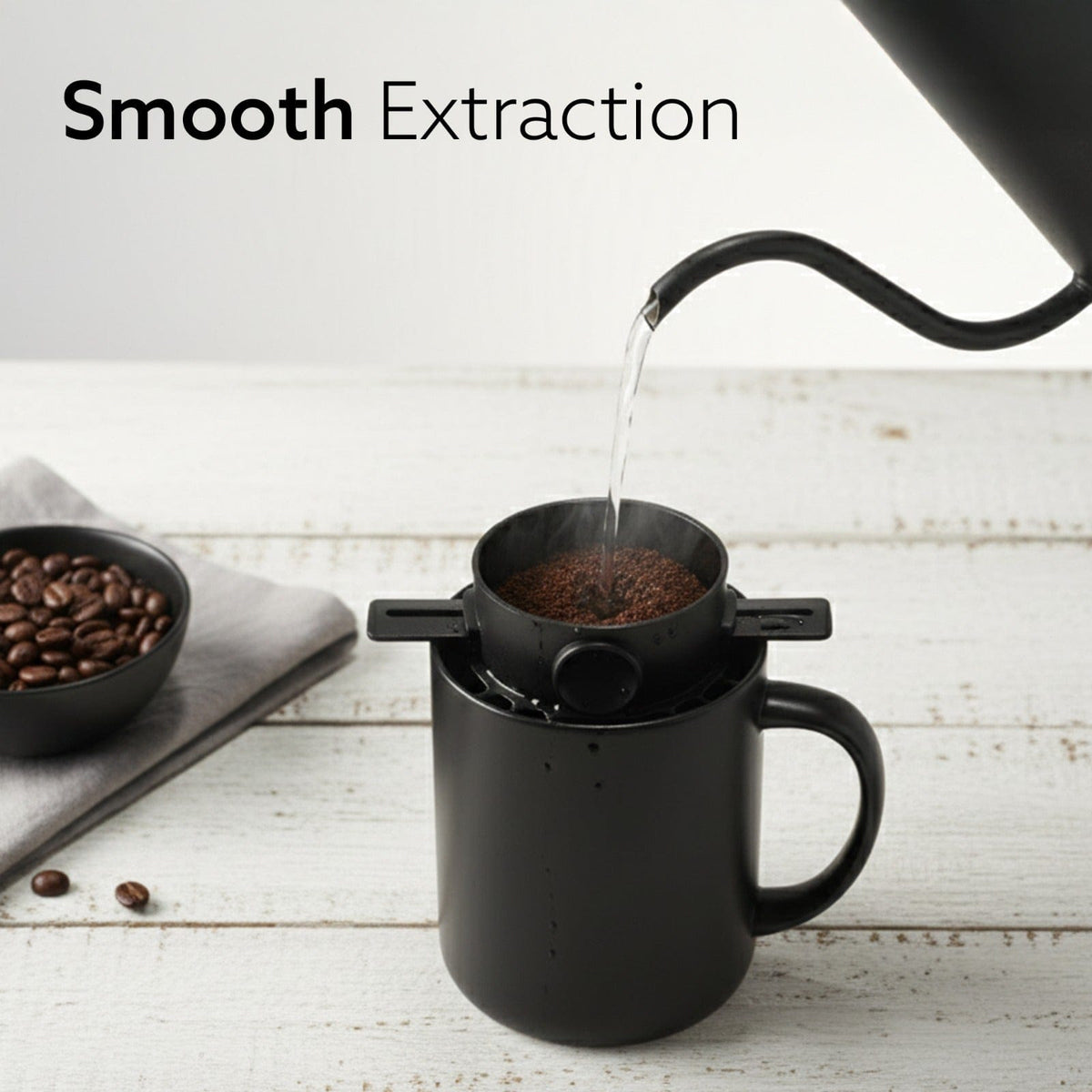 Pour Over Coffee Maker with Double Mesh Filter, Food Grade 304 Stainless Steel & Plastic Coffee Dripper, 100% Paperless, Foldable-Portable & Easy to Clean, Retains True Coffee Flavour