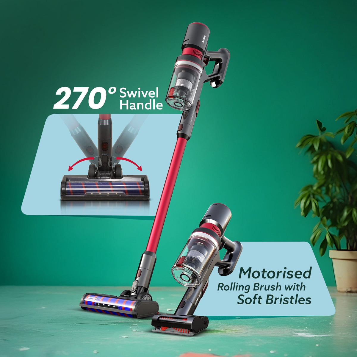 Supreme Cordless Stick Vacuum Cleaner,2In1 Handheld&Stick,400W Motor,25 Kpa Suction Power,3 Adjustable Suction Modes,Adjustable Head,Bagless Dry Vacumming,Red|Hepa Filter,0.5 Litre,1 Count