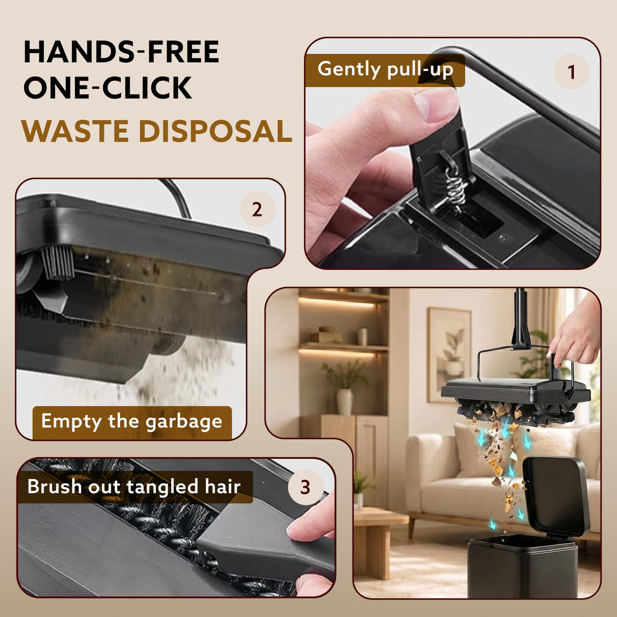 Delite Manual Carpet Cleaner for Pet Hair Rugs Mattresses – No Batteries, Push & Pull, Tangle-Free Brush, Easy-Dump Dustbin (Not for Hard Floors)
