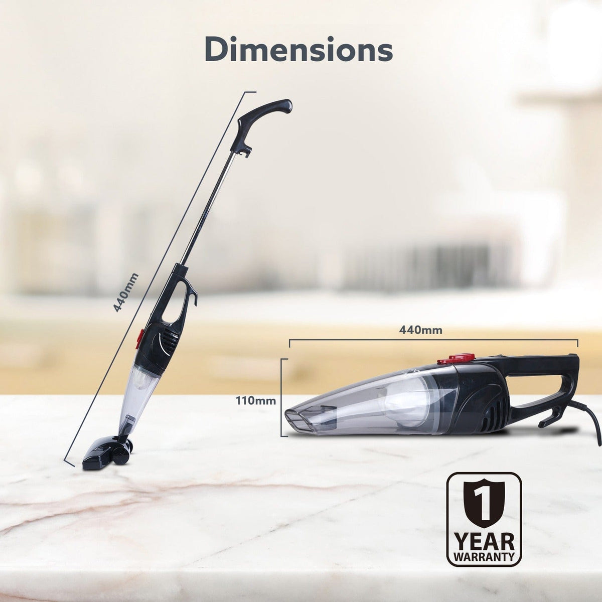 Regal Plus Upright Vacuum Cleaner, 2-in-1, Handheld & Stick, Dry Vacuuming, for Home Use, 800 Watts, 6.5 kPa Suction Power, Bagless, Black