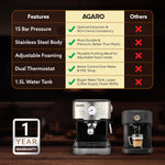 Imperial Espresso Coffee Maker, Coffee Machine, 15 Bars, With Foaming Milk, Frother Wand for Espresso, Cappuccino, Latte and Mocha, Steam Espresso Maker For Home, Adjustable Milk Frothing and Double Temperature Control System, Stainless Steel, 1100W