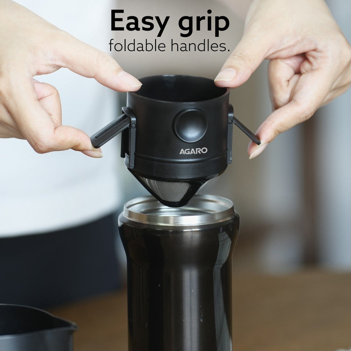 Pour Over Coffee Maker with Double Mesh Filter, Food Grade 304 Stainless Steel & Plastic Coffee Dripper, 100% Paperless, Foldable-Portable & Easy to Clean, Retains True Coffee Flavour