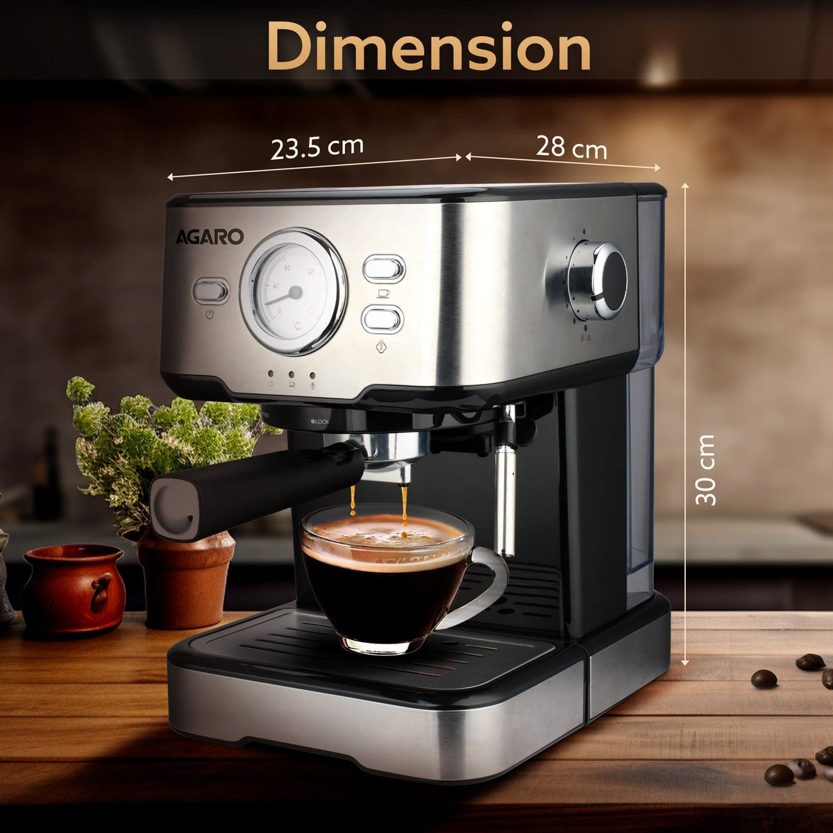 Imperial Espresso Coffee Maker, Coffee Machine, 15 Bars, With Foaming Milk, Frother Wand for Espresso, Cappuccino, Latte and Mocha, Steam Espresso Maker For Home, Adjustable Milk Frothing and Double Temperature Control System, Stainless Steel, 1100W