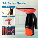 Delite Electric Glass Vacuum Cleaner, Spray & Vacuum, 28 Cm Suction Blade, Cordless, 360 ML Spray Bottle, Portable, Efficient for Cleaning Window Glass, Tiles, Glass Tables, Red & Black