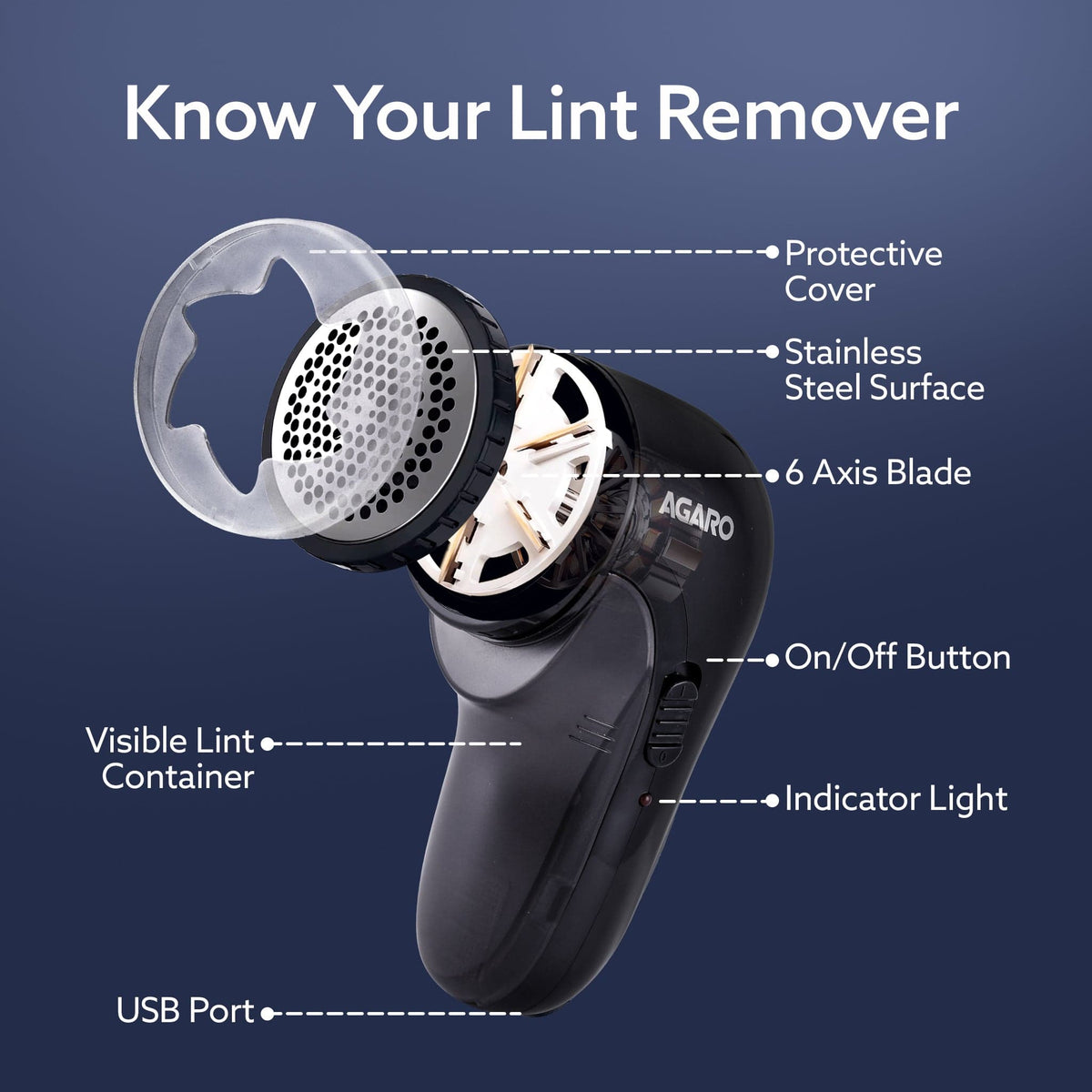 2417 Lint Remover, Electric Fabric Shaver, Rechargeable, Stainless Steel Blades