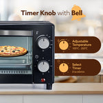Marvel 9L OTG Oven 800W, Compact Toaster Griller for Baking, Toasting & Grilling, Adjustable 100°C-250°C, 30-Min Timer with Ready Bell, Auto Shut-Off, Tempered Glass Door, Bake Pan, Tong & Rack