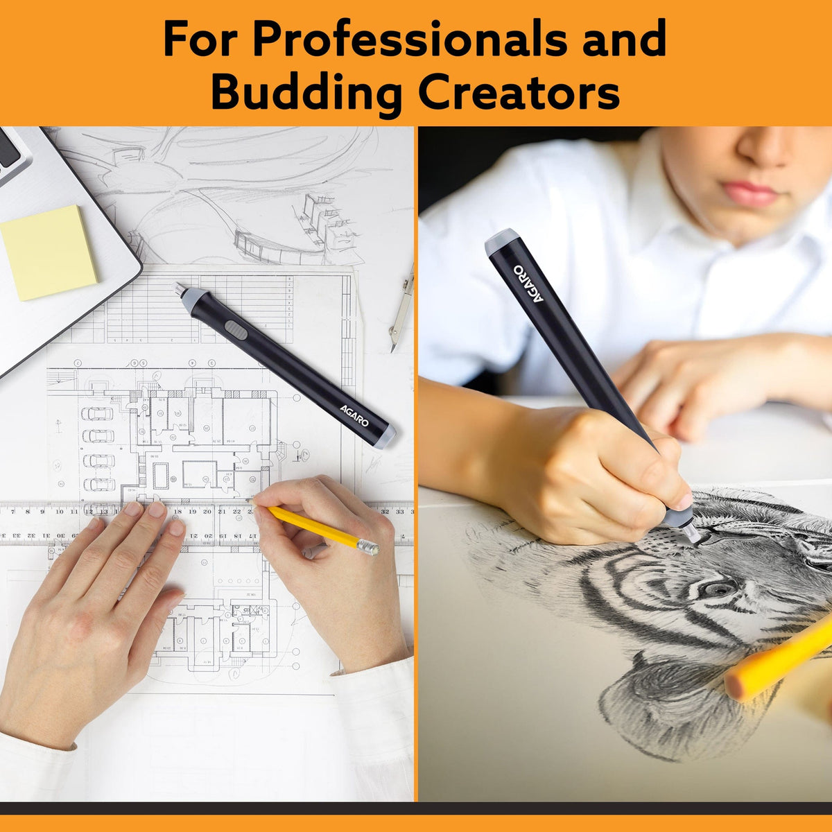Electric Eraser ER2498, 2.3mm & 5mm Eraser, Automatic Correction & Highlighting, for Sketching, Drawing, Portrait Shading, 22 Refills, 2 Eraser Holders, (Batteries not Included), White