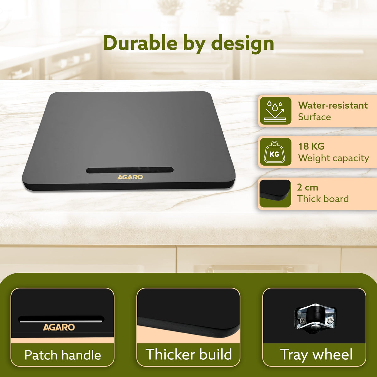 Elite Sliding Tray S2, for Kitchen Appliances, Smooth Countertop Slider Tray with Rubber Wheels for Coffee Machine, Mixer Grinder, Air Fryer, Micro Oven & More, Anti-Slip & Durable Build, Black