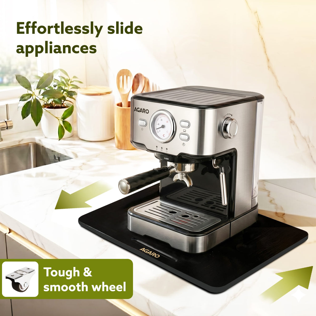Elite Sliding Tray S2, for Kitchen Appliances, Smooth Countertop Slider Tray with Rubber Wheels for Coffee Machine, Mixer Grinder, Air Fryer, Micro Oven & More, Anti-Slip & Durable Build, Black
