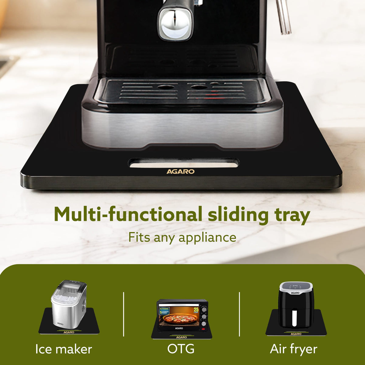 Elite Sliding Tray S2, for Kitchen Appliances, Smooth Countertop Slider Tray with Rubber Wheels for Coffee Machine, Mixer Grinder, Air Fryer, Micro Oven & More, Anti-Slip & Durable Build, Black