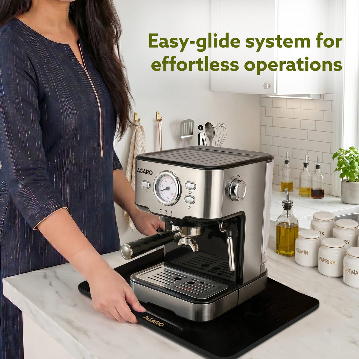 Elite Sliding Tray S2, for Kitchen Appliances, Smooth Countertop Slider Tray with Rubber Wheels for Coffee Machine, Mixer Grinder, Air Fryer, Micro Oven & More, Anti-Slip & Durable Build, Black