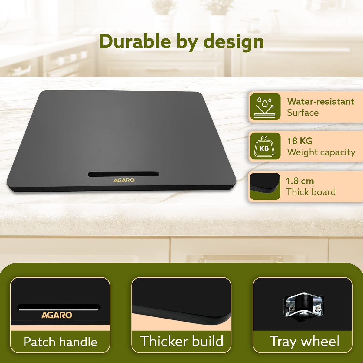 Elite Sliding Tray S3, for Kitchen Appliances, Smooth Countertop Slider Tray with Rubber Wheels for Coffee Machine, Mixer Grinder, Air Fryer, Micro Oven & More, Anti-Slip & Durable Build, Black