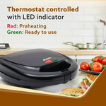 Delite Sandwich Maker, 750W, 4 Slice Non Stick Grill Plate, Power Indicator, Oil Free Toasting, Grilling, Black