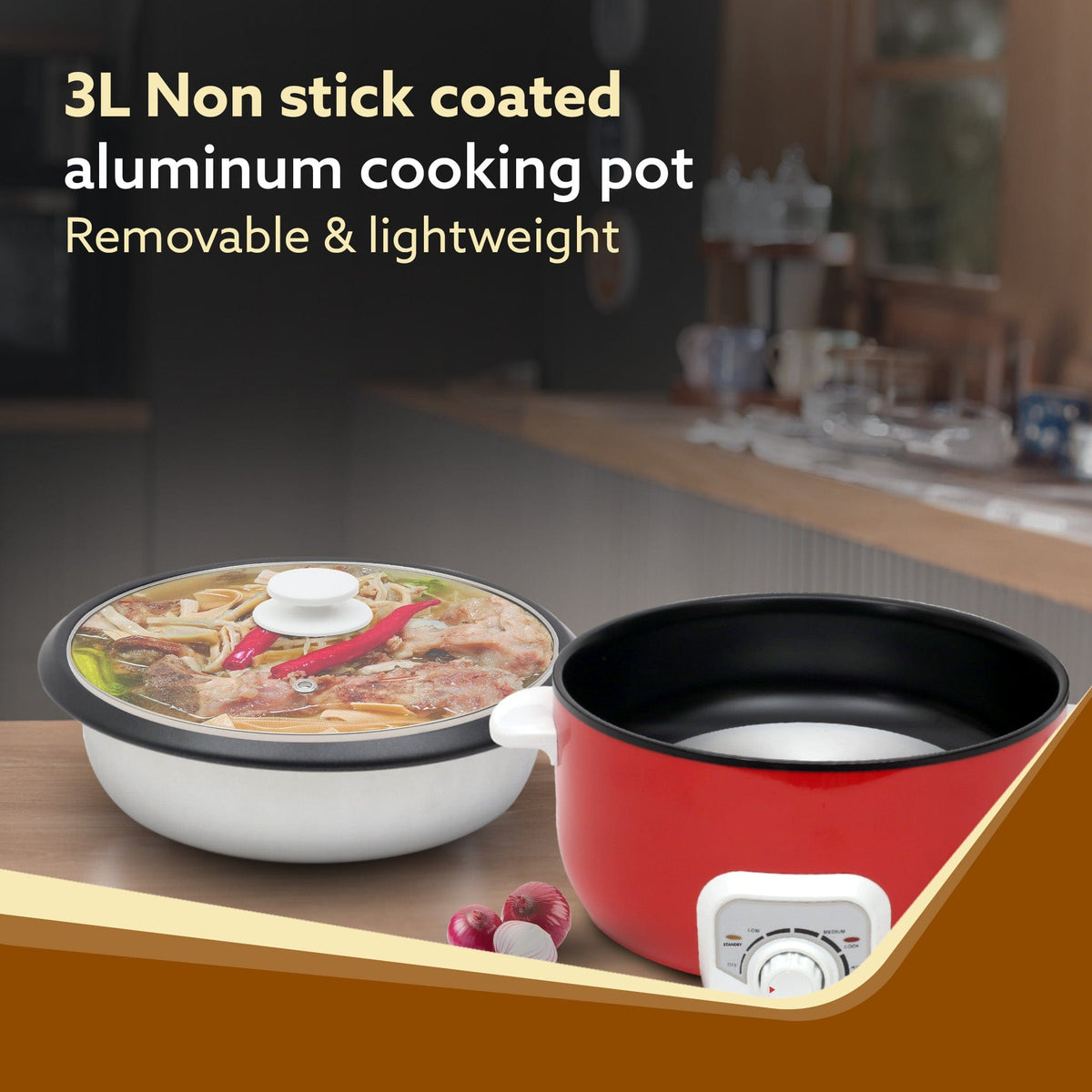 AGARO Regal Electric Multi Cooking Pot, 3L, 1200W, Automatic Boiler