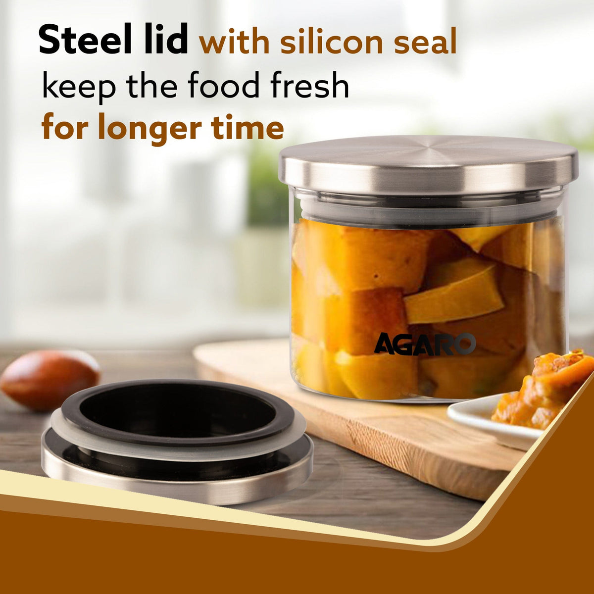 Elite Borosilicate Glass Jar 350 ml, Round Shaped, Steel Lid, Storage Glass Container, Transparent, Kitchen Organiser, Multipurpose Jar, Pack of 2