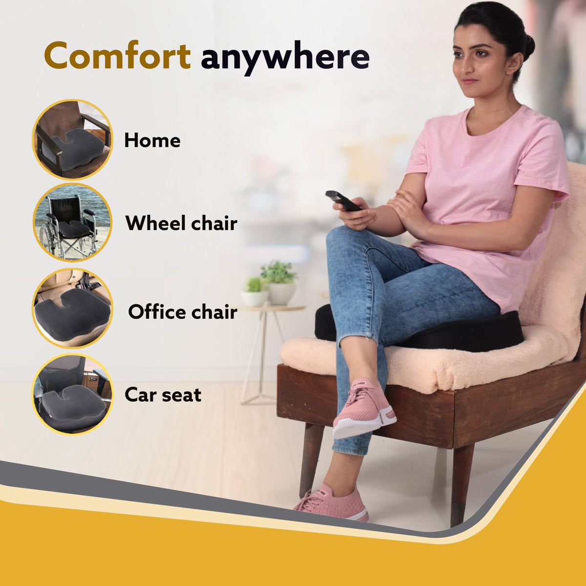 Coccyx Seat Cushion Orthopedic Memory Foam Coccyx Seat Cushion for Tailbone, Sciatica, Lower Back Pain Relief-Ergonomic Contoured Cushion for Office/Home Chair & Wheelchair, Black