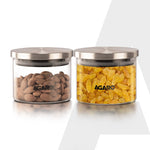 Elite Borosilicate Glass Jar 350 ml, Round Shaped, Steel Lid, Storage Glass Container, Transparent, Kitchen Organiser, Multipurpose Jar, Pack of 2