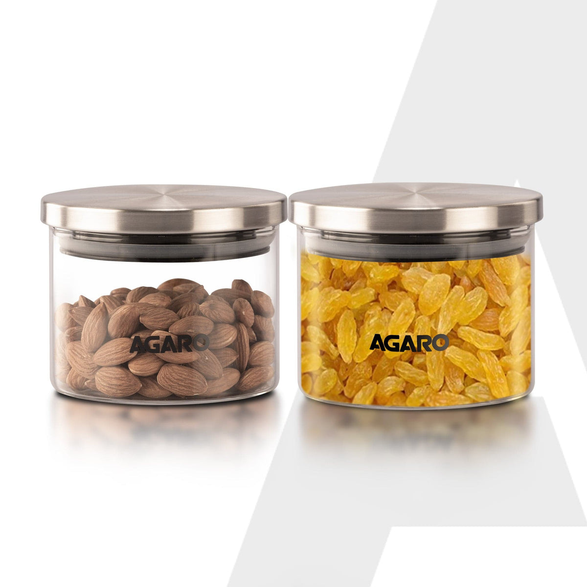 Elite Borosilicate Glass Jar 350 ml, Round Shaped, Steel Lid, Storage Glass Container, Transparent, Kitchen Organiser, Multipurpose Jar, Pack of 2