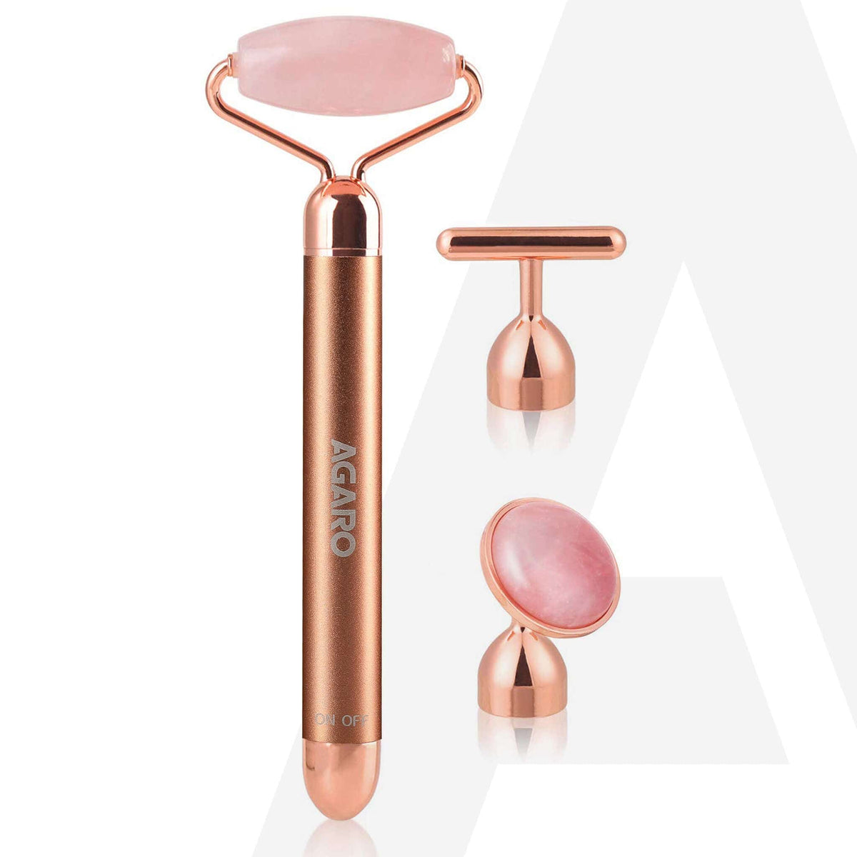 3-In-1 Electric Rose Quartz Face Roller, Facial Roller Kit for Face, Eye, Neck, Anti-Aging Facial Massager for Anti-Wrinkles, Skin Firming and Lifting, (Rose Gold)