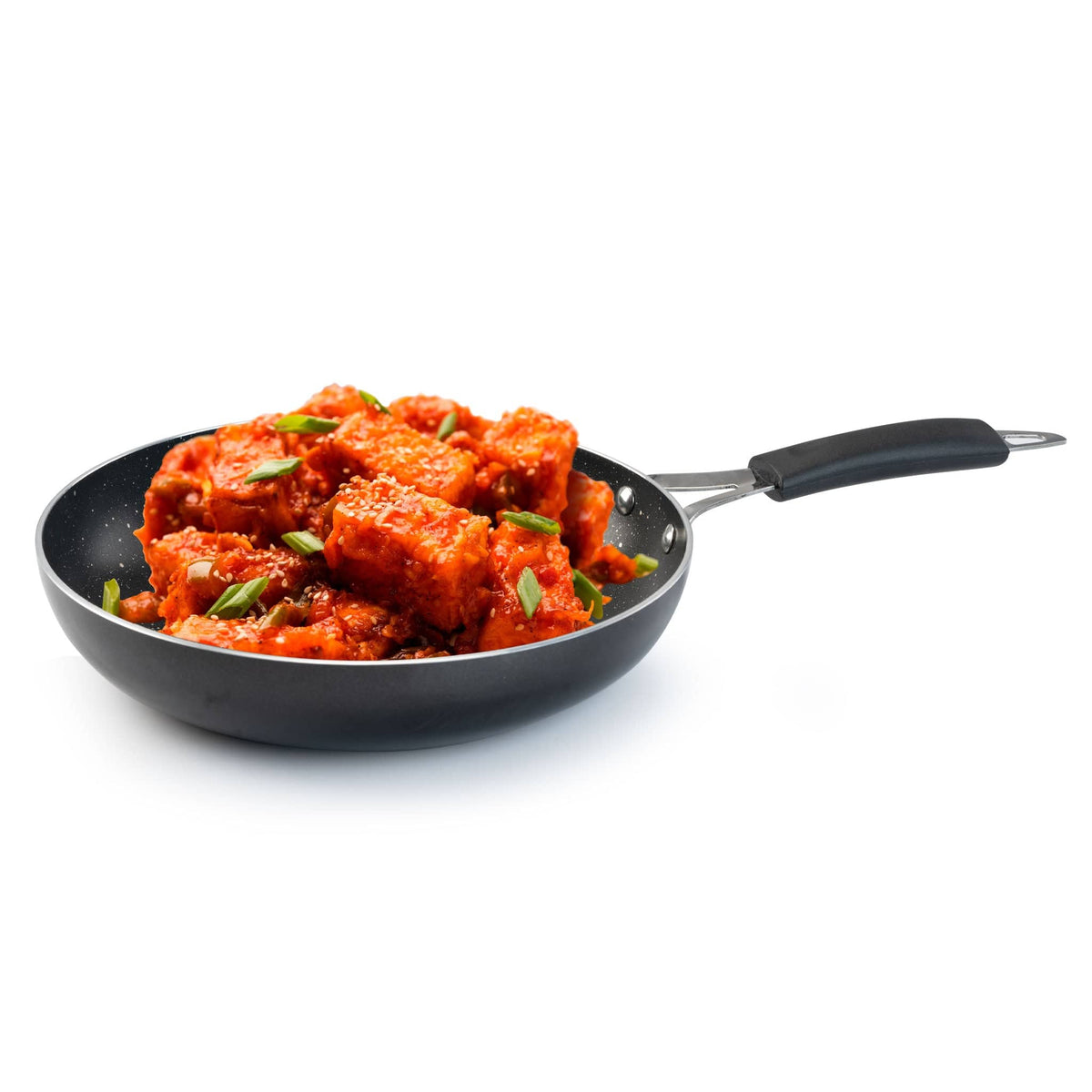 Elegant Non Stick Frying Pan, 2.25L Capacity, 24 cm Diameter, Induction and Gas Oven Friendly, Riveted Cool Touch Handle, Granite Finish, PFOA Free, 4mm Thick, Cooking, Frying, cookware, Black