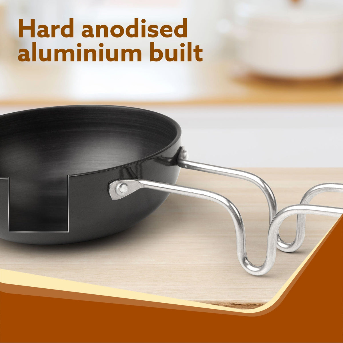Elite Hard Anodised Tadka Pan, 11 cm Diameter,  Riveted handle, 3 mm Thick Plate, Gas Oven Compatible