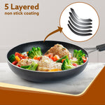 Elegant Non Stick Frying Pan, 2.25L Capacity, 24 cm Diameter, Induction and Gas Oven Friendly, Riveted Cool Touch Handle, Granite Finish, PFOA Free, 4mm Thick, Cooking, Frying, cookware, Black