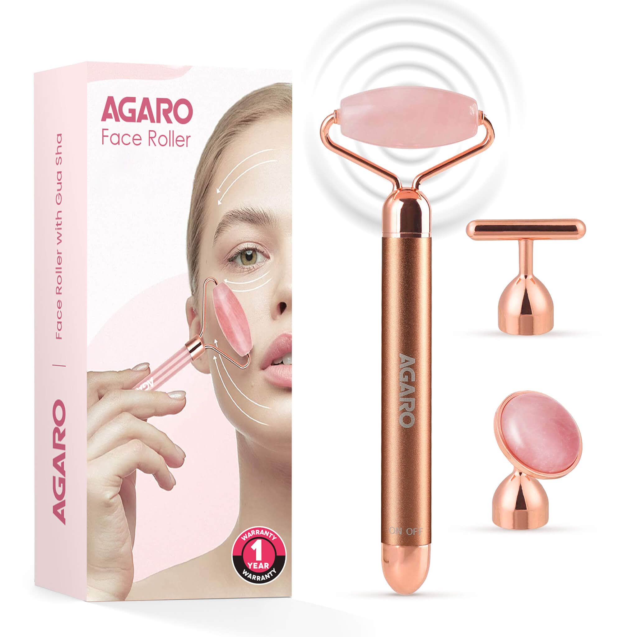 AGARO 3-In-1 Electric Rose Quartz Face Roller, Facial Roller Kit for Face AGARO 3-In-1 Electric Rose Quartz Face Roller, Facial Roller Kit for Face