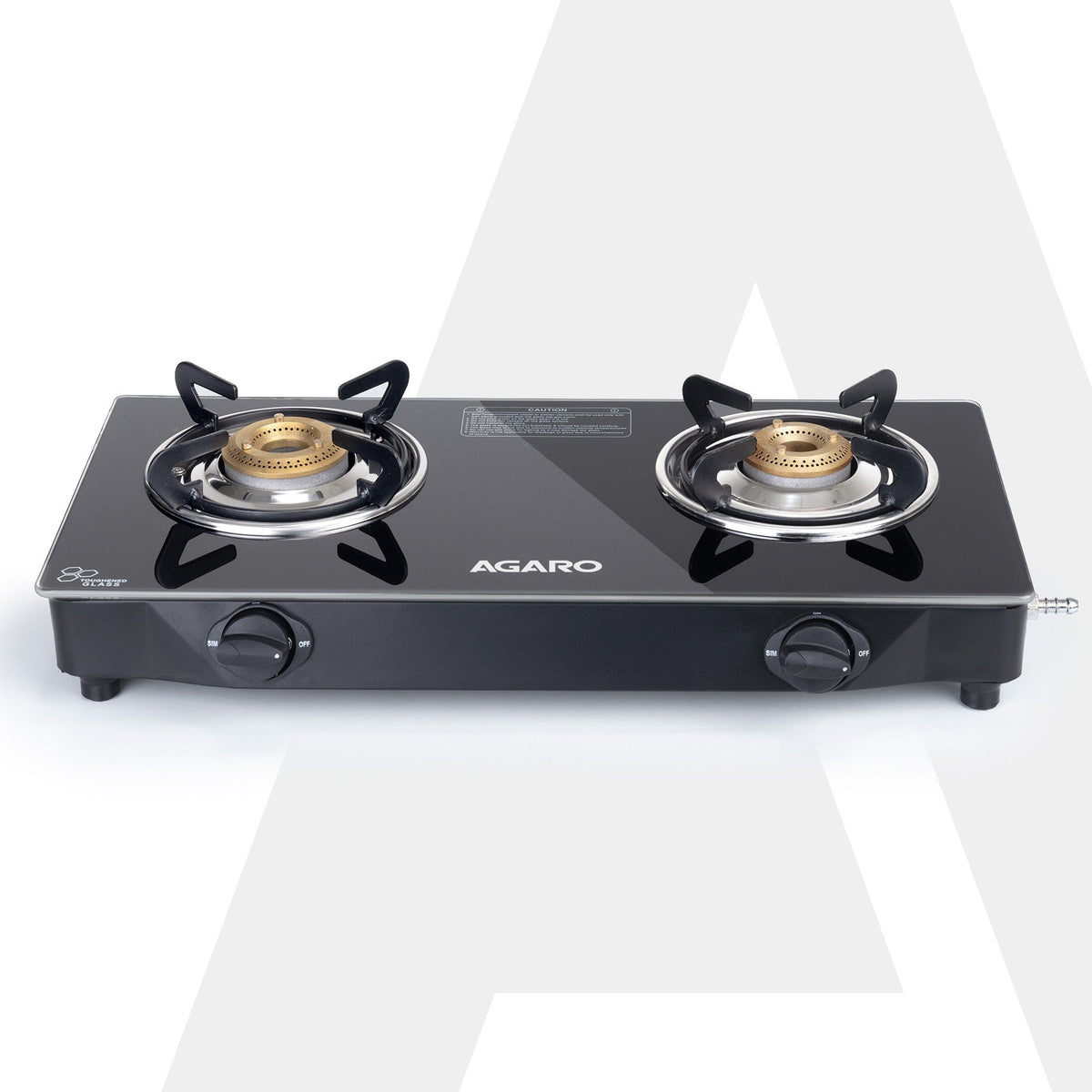 Elite 2 Burners Gas Stove, Toughened Glass Top, Round Brass Burners, 1 Small & 1 Medium Size Burner, Spill Proof Fixed Drip Tray, Manual Ignition, Kitchen Use, Regular Cooking Use, Black