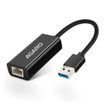 USB Ethernet Adapter, USB 3.0 to 10/100/1000 Gigabit Ethernet LAN Network Adapter, Plug & Play, Ethernet Compatible with Nintendo Switch MacBook Surface Pro Laptop PC Black