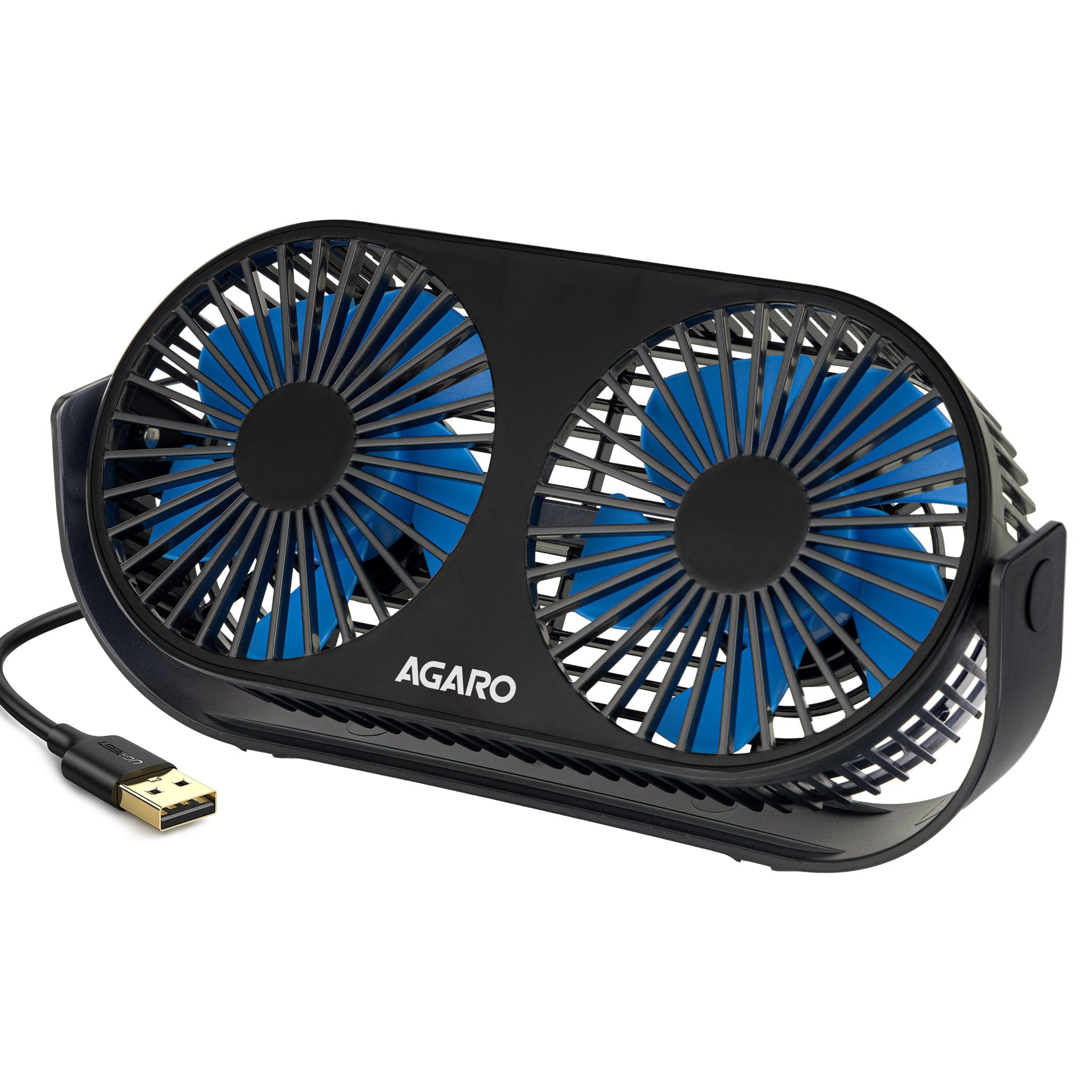 Signify USB Desk Twin Fan, Portable Dual Table Cooling Fan with 5 Blades & 3 Speed Option, USB Powered, Dual Mode, Ultra Quiet, Aromatherapy, Rotatable Table Desk Fan for Home, Office, Black