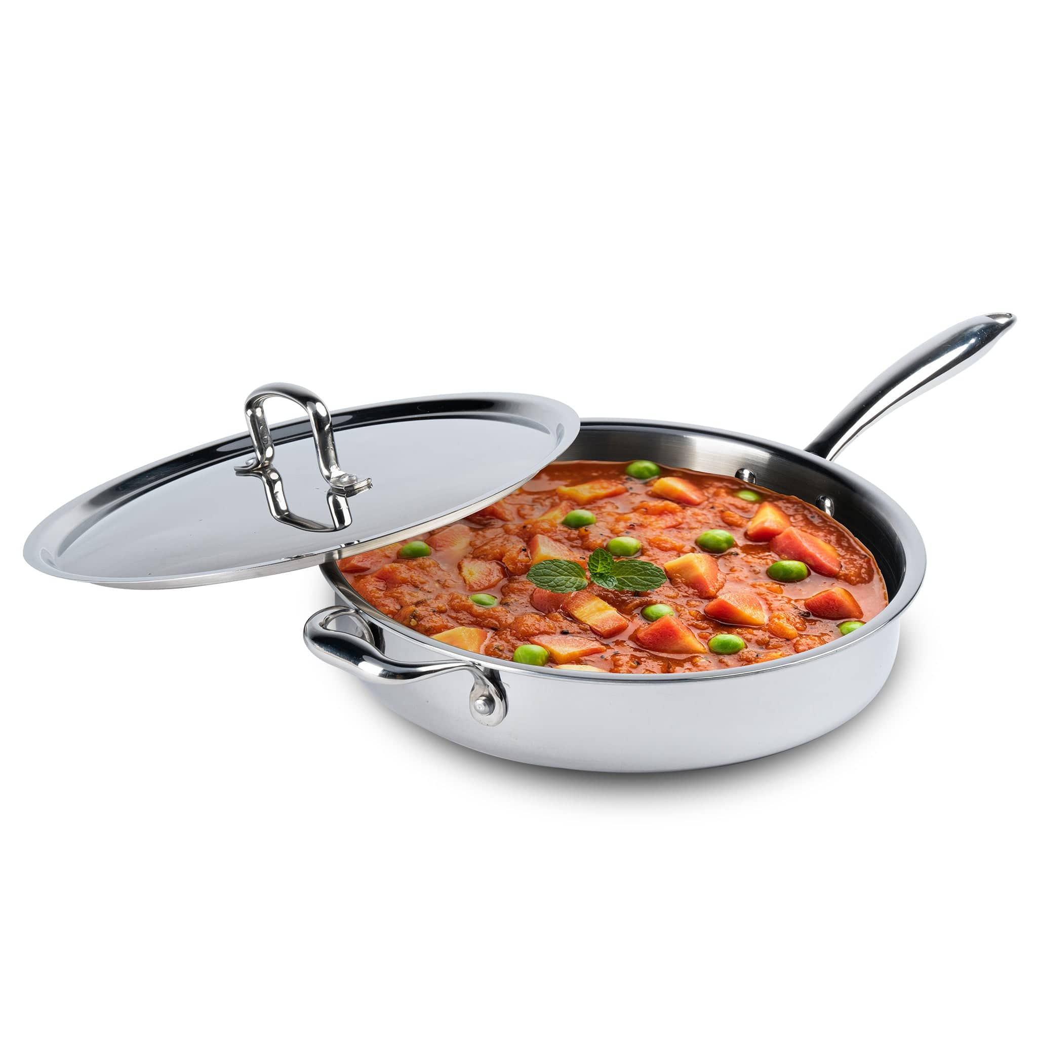 Regency Triply Saute Pan 2.5L with Lid, 26 cm, Rivetted & Stay Cool Handle, Fast Heat Absorb & Retain, Food Safe, Durable, Curry, Stir-Fry, Deep Fry, Saute, Non Toxic, 5 Year Warranty, 2.5 mm