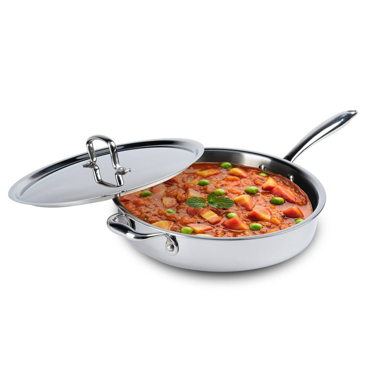 Regency Triply Saute Pan 2.5L with Lid, 26 cm, Rivetted & Stay Cool Handle, Fast Heat Absorb & Retain, Food Safe, Durable, Curry, Stir-Fry, Deep Fry, Saute, Non Toxic, 5 Year Warranty, 2.5 mm