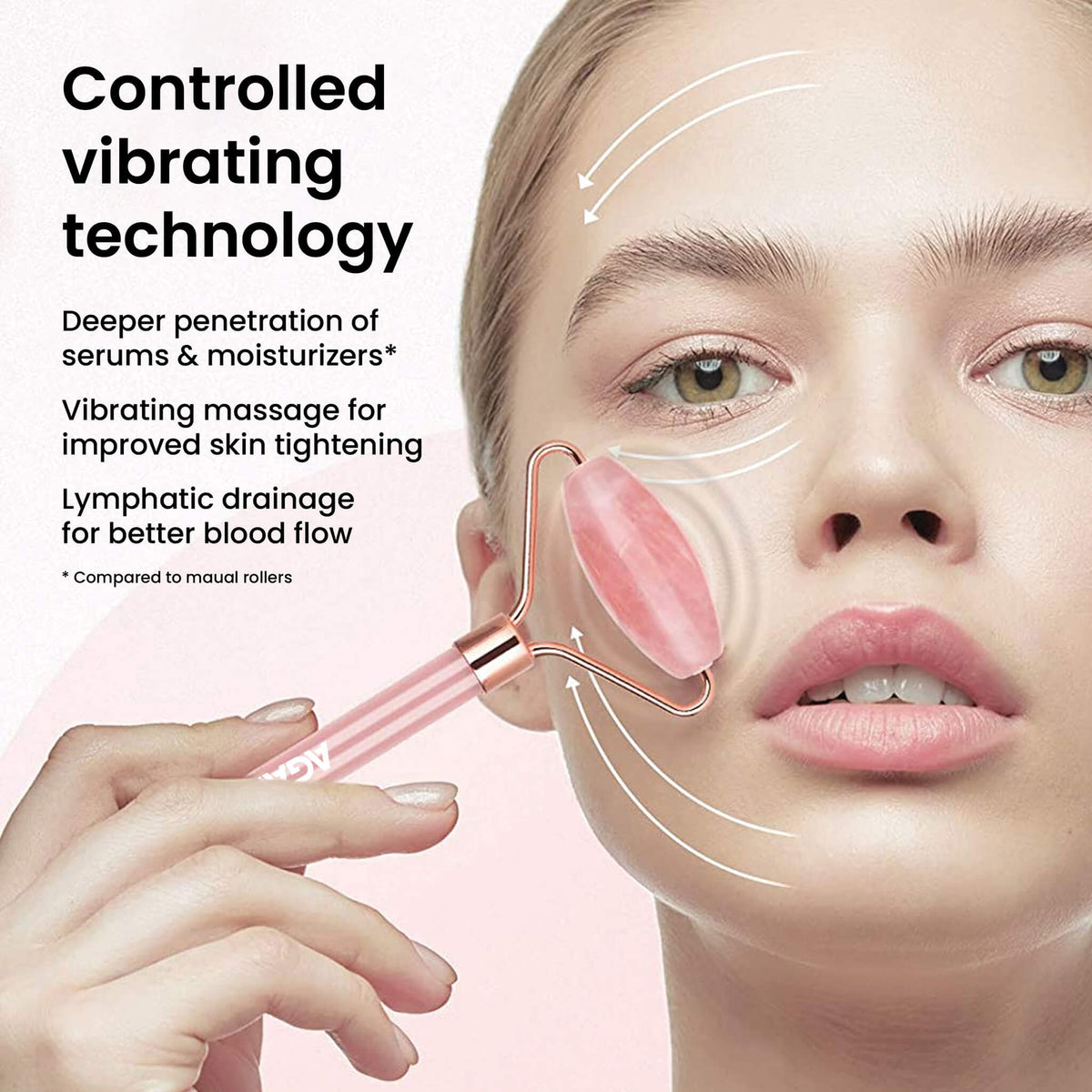 3-In-1 Electric Rose Quartz Face Roller, Facial Roller Kit for Face, Eye, Neck, Anti-Aging Facial Massager for Anti-Wrinkles, Skin Firming and Lifting, (Rose Gold)
