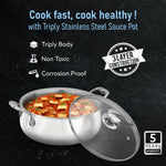 Regency Triply Stainless Steel Saucepot 3.5 Liter with Glass Lid, 2.5 mm Thick Body, Induction & Gas Compatible, Rivetted Handle