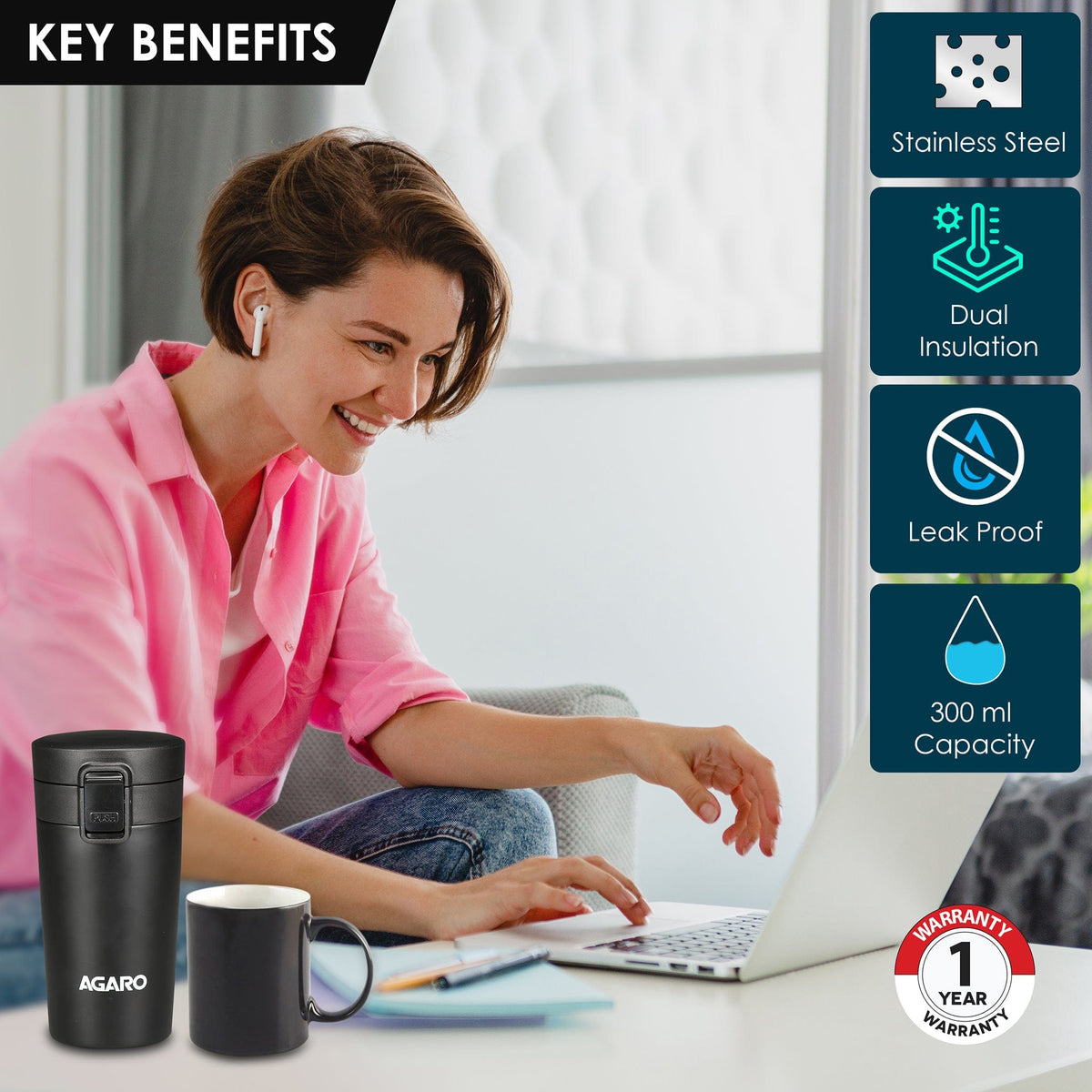 Elite Stainless Steel 300ML Travel Mug , Dual | The Best Travel Mugs to Keep Drinks Hot or Cold