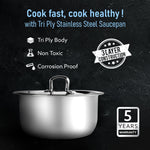 Regency Triply Tope 3.5L with Stainless Steel Lid, 2.5mm Thick Body, Rivetted Handle, Induction & Gas Compatible, Patila, Bhagona, Tapeli, 3 Layered Kitchen Induction Cookware, 20 Cm, Silver