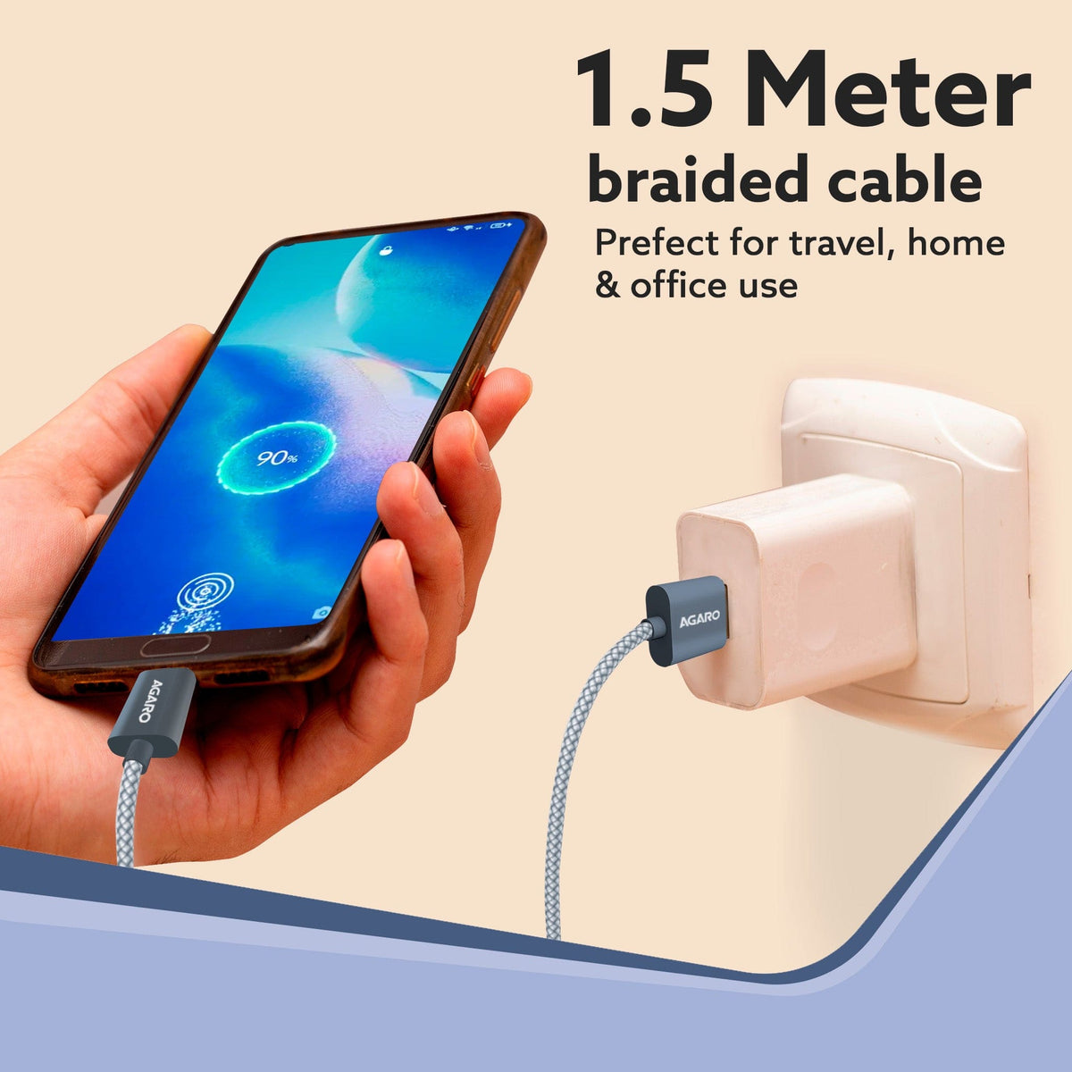USB-A to Type C Cable, Unbreakable Braided Cable, 3A Fast Charging, Compatible with All Type C Devices Including Smartphones, Tablets, PD Technology, 1.5 M (4.9Ft), 480 Mbps Data Transmission