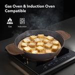 Royal Pre Seasoned Cast Iron Deep Fry Pan,25 cm Diameter,1.8L Capacity,No Chemical Coating,Rigid Handles,Fast Heating,Heavy Weight,Gas Oven & Induction Compatible,Frying,Deep Frying,Black