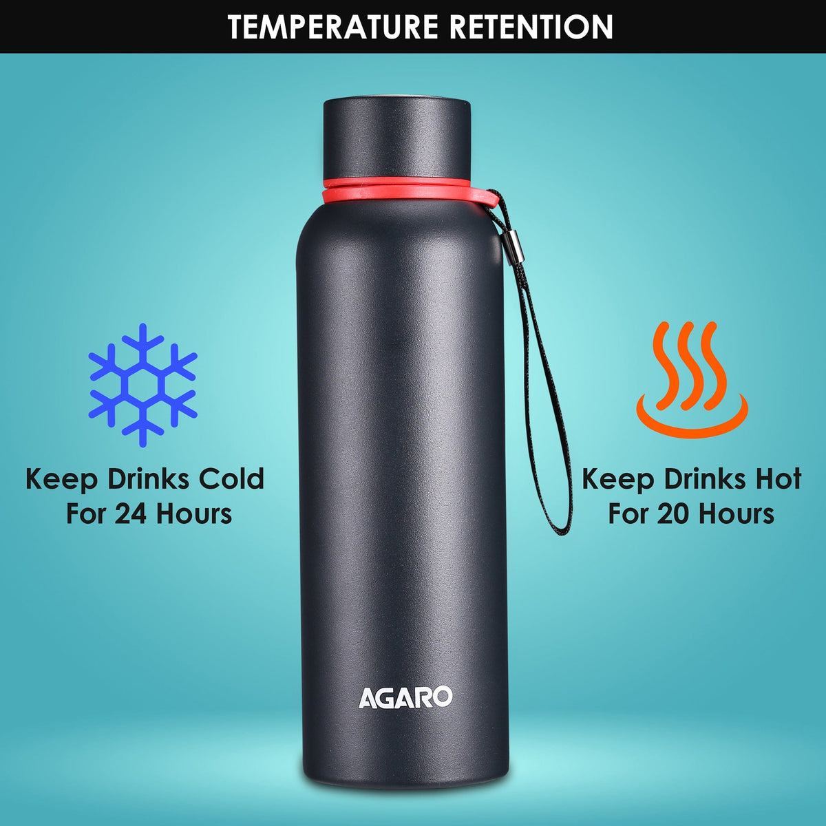 Elegant Vacuum Flask 700ml Gun Black