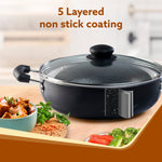 Elegant Non Stick Kadai with Glass Lid, 2.5L Capacity, 24 cm Diameter, Induction & Gas Oven Friendly, 3mm Thick, Riveted Cool Touch Handle, Granite Finish,  PFOA Free, Cooking, Frying, Serving, cookware, Black