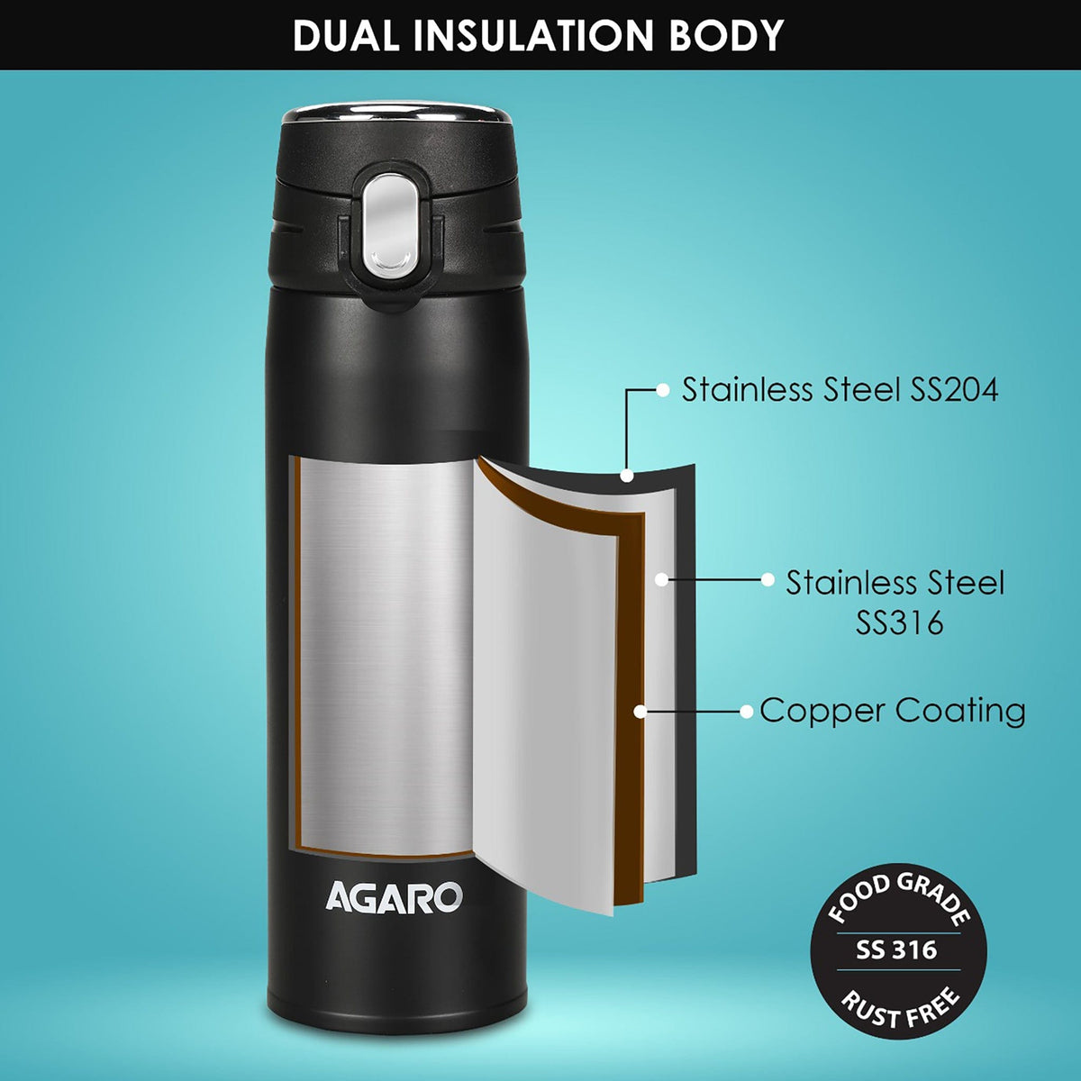 Galaxy Stainless Steel Vacuum Flask 500ML , Du