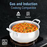 Regency Triply Stainless Steel Saucepot 2 Liter with Glass Lid, 2.5 mm Thick Body, Induction & Gas Compatible, Rivetted Handle