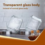 Elegant Cube Jar 580 ml, Square Shaped, Transparent Lid With Steel Finish, Storage Glass Container, Transparent, Kitchen Organiser, Multipurpose Jar, Pack of 2