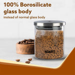 AGARO Elite Borosilicate Glass Jar 600 ml, Round Shaped, Steel Lid, Storage Glass Container, Transparent, Kitchen Organiser, Multipurpose Jar, Pack of 2