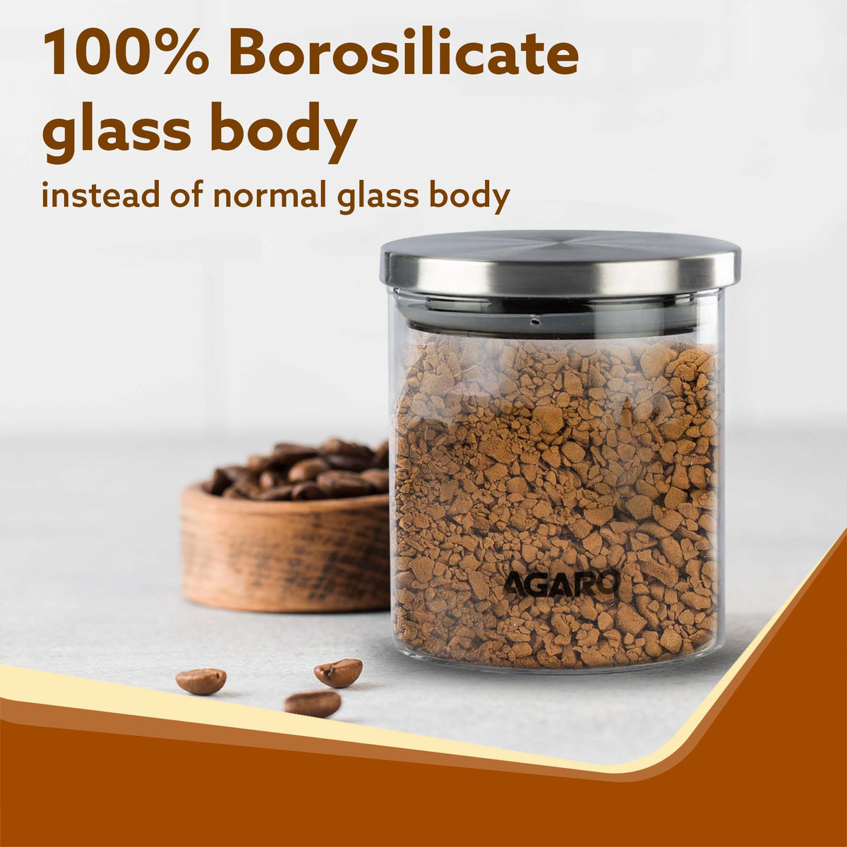 AGARO Elite Borosilicate Glass Jar 600 ml, Round Shaped, Steel Lid, Storage Glass Container, Transparent, Kitchen Organiser, Multipurpose Jar, Pack of 2