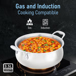 Regency Triply Stainless Steel Saucepot 3.5 Liter with Glass Lid, 2.5 mm Thick Body, Induction & Gas Compatible, Rivetted Handle
